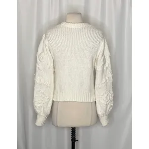 ZARA White Floral Embroidered Puff Sleeve Knit Sweater Blogger Favorite Small thumbnail 8