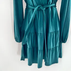 Leadingstar Chic Deep Green Long Sleeve Mock Wrap Dress w/Matching Belt-Size L thumbnail 4