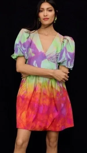 NWT!! Anthropologie Plenty by TRACY REESE Tie Dye Puff Sleeve Dress X-Small thumbnail 1