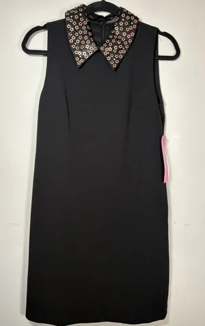 Betsey Johnson NWT Shift Dress Black Floral Embellished Collar Classic Size 4 thumbnail 1