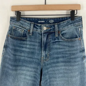 Old Navy High Waisted OG Loose Jeans Womens‎ 2 Blue Denim Whiskered Mid Rise thumbnail 2
