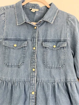 NEW American Eagle Denim Babydoll Dress SMALL Long Sleeve Button Down Blue Jean thumbnail 4