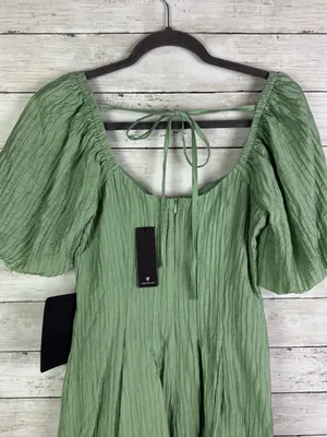 Lulus Heavenly Energy Sage Textured Puff Sleeve Pleated Midi Dress Size Small thumbnail 5