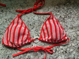 Wild Fable red and white striped crochet triangle bikini top thumbnail 1