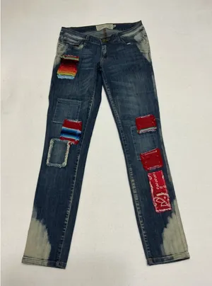 Free People Artisan De Luxe Patchwork Jeans 27 Serape Bandana Distressed Boho thumbnail 1