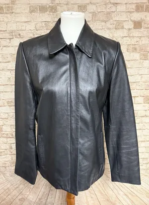 Valerie Stevens Jacket Womens‎ Size M Black Lambskin Leather Zip Front thumbnail 1