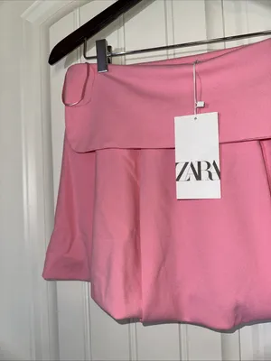 Zara Pink Bubble Hem Mini Skirt Foldover Waist NWT S thumbnail 4