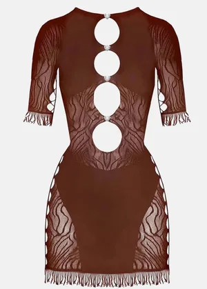 POSTER GIRL Miranda Lace Cutout Mini Dress in Brown thumbnail 1
