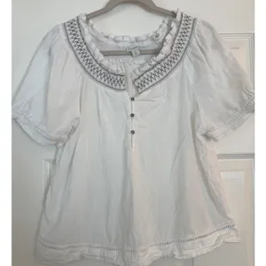 Sundance Gauze Peasant Top White 100%‎ Cotton Smocked Eyelet Boho Granola Girl M thumbnail 1