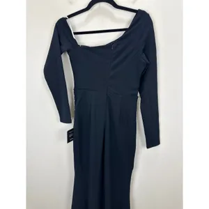 Lulus Elegant Sensation Navy Blue Asymmetrical Pleated Maxi Dress Formal XS NWT thumbnail 8