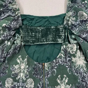 Free People Chloe Mini Dress Green Floral Velvet Square Neck Balloon Sleeve M thumbnail 8