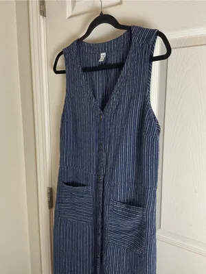 Old Navy Blue & White Striped Linen-Blend Sleeveless Woman’s Dress Size Large thumbnail 4