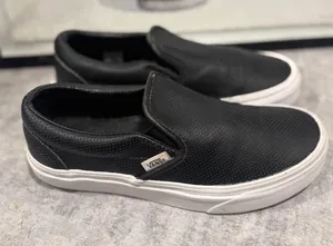 Vans Women's 8 Asher Perforated Leather Slip On Sneakers Black thumbnail 1