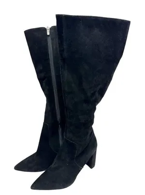 Nine West Black Leather Knee High Block Heel Pointed Toe Boots Size 6.5 M thumbnail 1