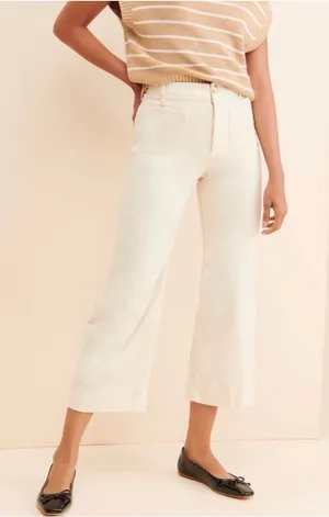 Anthropologie Maeve The Colette Corduroy Ankle Cropped Wide‎ Leg Pants Cream 29 thumbnail 1