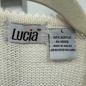 Lucia Vintage Floral Embroidered Crochet Knit Button Vest Sweater Large Pearls thumbnail 6