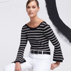 White‎ House Black Market Convertible Stripe Sweater Black White Large Office thumbnail 12