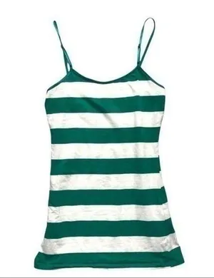 Striped Tank Top Spaghetti Straps Stripes Green White Size Medium Maternity thumbnail 1