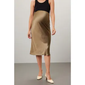 Ripe Lexie Gold Satin Slip Pull On Midi Skirt Maternity Size Large thumbnail 3