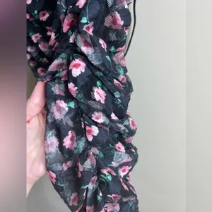 NWT Angel Biba lined black floral ruched body con dress size large thumbnail 2