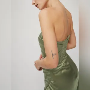 Reformation Barrow Artichoke Green Silk Strapless Cocktail Gown Size 2 NWT thumbnail 7