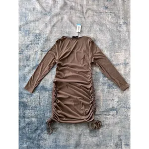 NWT! Cider Brown Ribbed Knit Ruched Side Long Sleeve Dress 1XL thumbnail 2
