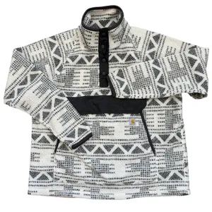 Carhartt Sherpa Fleece Pullover Womens XL‎ White Black Geometric Snap Front thumbnail 1