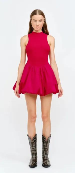 Sofie The Label Mixed Material High Neck Bubble Skirt Crimson Red Size M thumbnail 1