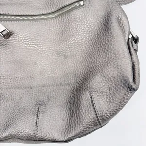 Cole Haan XL‎ Silver Pebbled Leather Satchel Hobo Shoulder Bag Crossbody Strap thumbnail 6