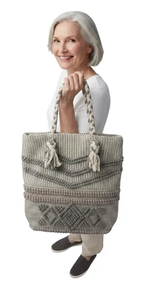 Artisan NY Woven Rope Handle Oversized Gray Boho Beach Tote Bag thumbnail 1