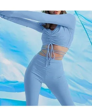 Alo Airbrush High-Waist Cinch Flare Legging Tile Blue Tie-Up Corset Lace Hi-Rise thumbnail 9