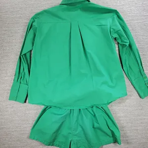 White Fox Short 2 Piece Set Womens S/M Green Button Up Oversized Top Pull On thumbnail 3