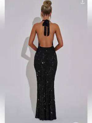Babyboo Lorena Sequin Cowl Halter Lined Maxi Dress Black Large thumbnail 7