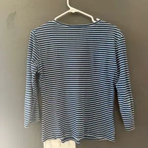 J. Mclaughlin M Navy Blue White Striped Cotton Long Sleeve Crew‎ Neck Tee Shirt thumbnail 3