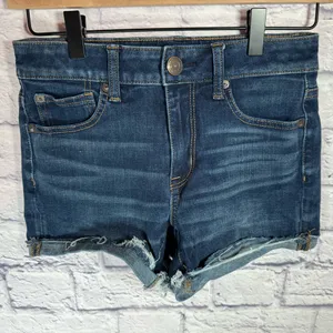 American Eagle Hi Rise Shortie‎ Dark Wash Shorts 360 super stretch size 2 thumbnail 1