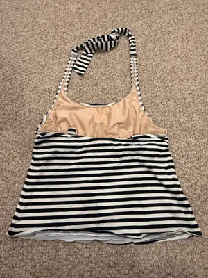 Lands' End Black and White Striped Halter Tankini Top thumbnail 2