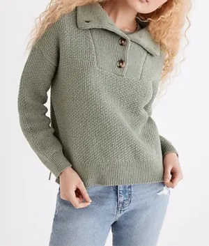 Madewell Canby Button Mockneck Knit Sweater Frosted Willow Preppy Soft Girl XXS thumbnail 1