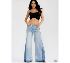 NWT Sans Souci Two-Tone Light Blue Wide-Leg Jeans Sz M thumbnail 2