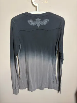 Affliction long sleeve tee studded rhinestones Live Fast black gray ombré thumbnail 2