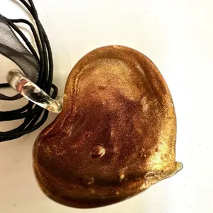 Gold tone black glass heart pendant necklace thumbnail 4