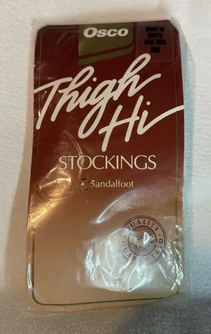 Vintage Osco Sheer Thigh High Stockings White Sandalfoot Wide Band Nylon thumbnail 1