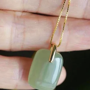 Brand New Green jade pendant necklace with gold chain thumbnail 2