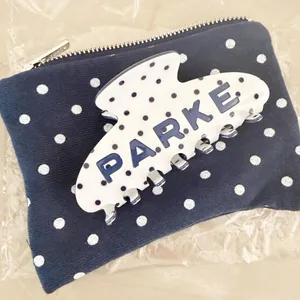 NEW Parke white blue polka dots hair clip claw clip * thumbnail 1