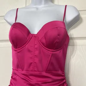 Oh Polly Timeless Romance Ruched Asymmetric Satin Mini Dress in Pink Size 4 thumbnail 6