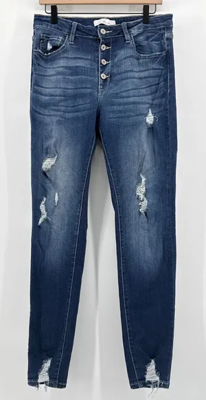 KanCan High‎ Rise Exposed Button Fly Distressed Skinny Jeans KC6192D-RT 13/30 thumbnail 1