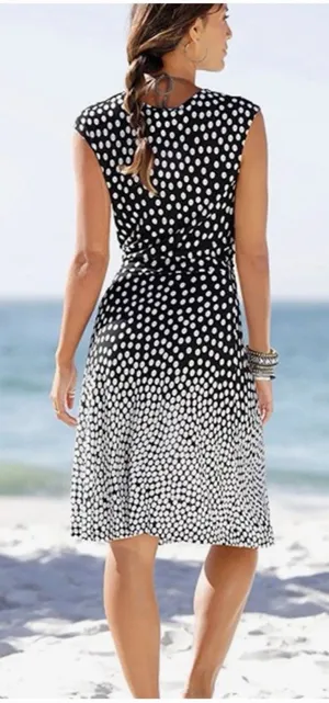 LASCANA Polka Dot Faux Wrap Midi Dress 6 Brown White Retro Pinup thumbnail 1