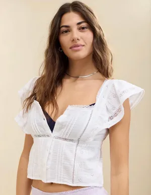Aerie White Lace Blouse thumbnail 1