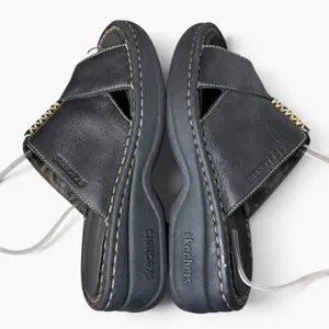 Vintage Y2K Skechers Black Leather Chunky Platform Slide Sandals Size 6 Grunge thumbnail 4