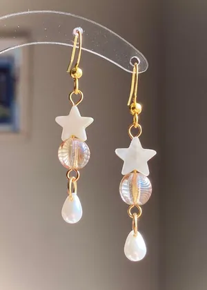 Handmade fairy whimsy star & teardrop dangle earrings🩵🌟 thumbnail 1