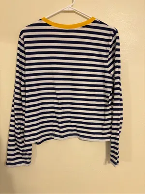 ASOS Navy White Striped Long Sleeve Top US 12 Yellow Pocket Nautical thumbnail 8